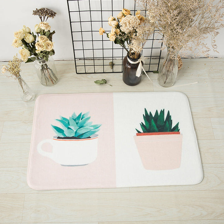 Lisslune | Green and Pink Children's Room Carpet Children Botanical Leaf Potted Plants Pattern Area Rug Polyester Pet Friendly Carpet