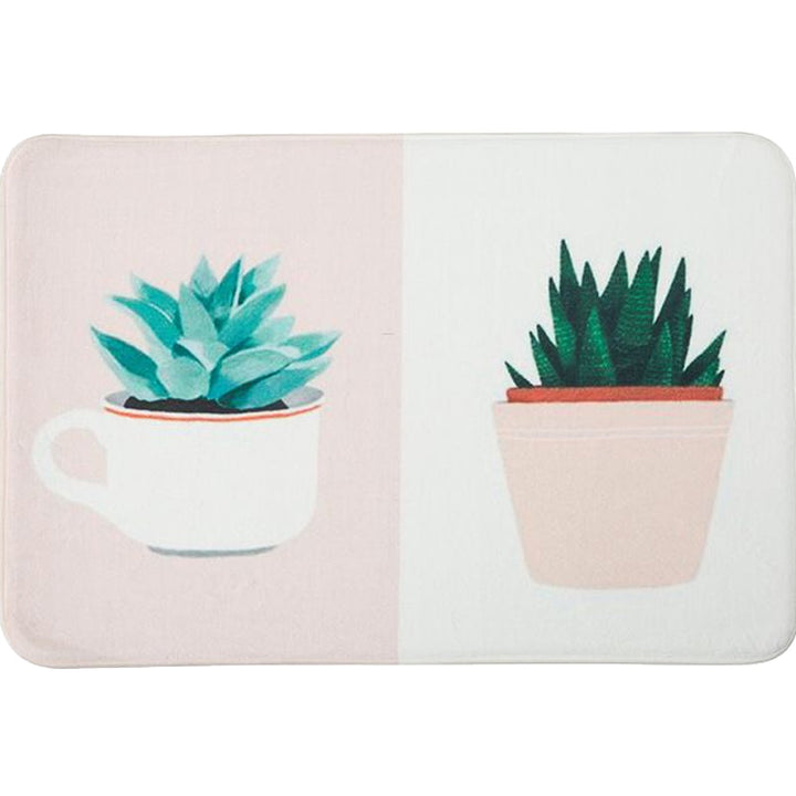 Lisslune | Green and Pink Children's Room Carpet Children Botanical Leaf Potted Plants Pattern Area Rug Polyester Pet Friendly Carpet