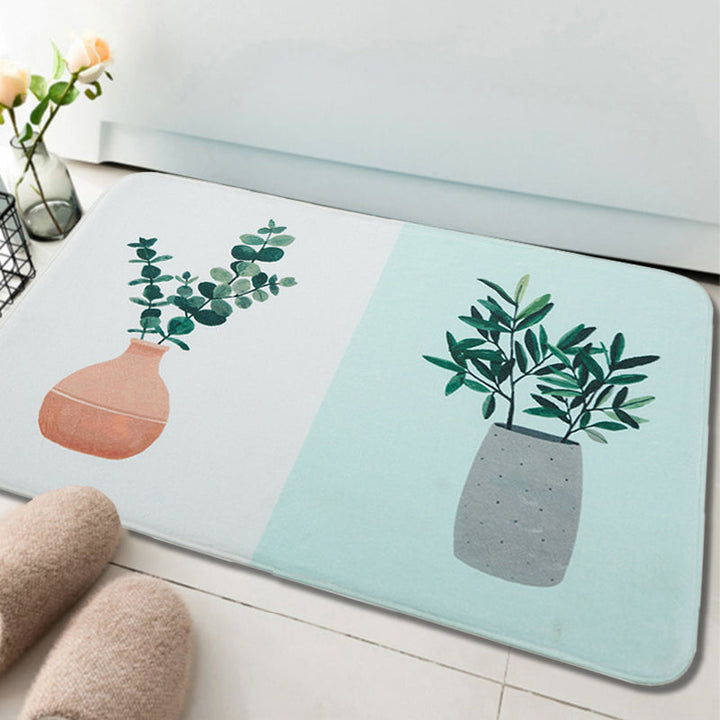Lisslune | Green and Pink Children's Room Carpet Children Botanical Leaf Potted Plants Pattern Area Rug Polyester Pet Friendly Carpet