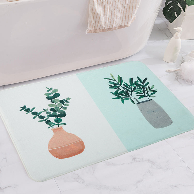 Lisslune | Green and Pink Children's Room Carpet Children Botanical Leaf Potted Plants Pattern Area Rug Polyester Pet Friendly Carpet