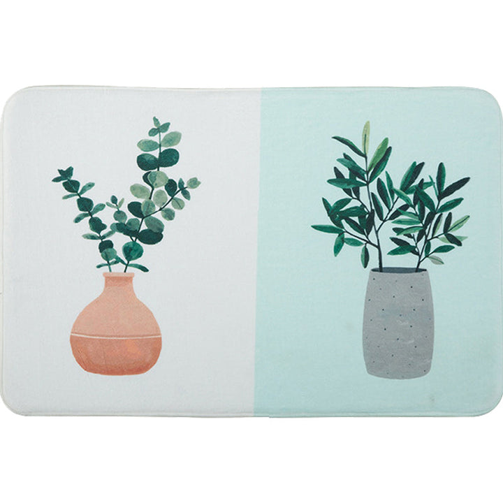 Lisslune | Green and Pink Children's Room Carpet Children Botanical Leaf Potted Plants Pattern Area Rug Polyester Pet Friendly Carpet