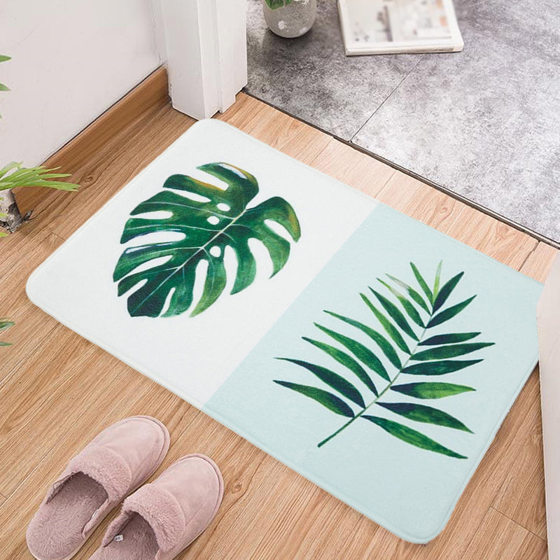 Lisslune | Green and Pink Children's Room Carpet Children Botanical Leaf Potted Plants Pattern Area Rug Polyester Pet Friendly Carpet