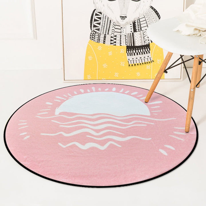 Lisslune | Simple children's dress in pink and blue fairy tale rainy sunset moon pattern rug polyester washable carpet for children's room