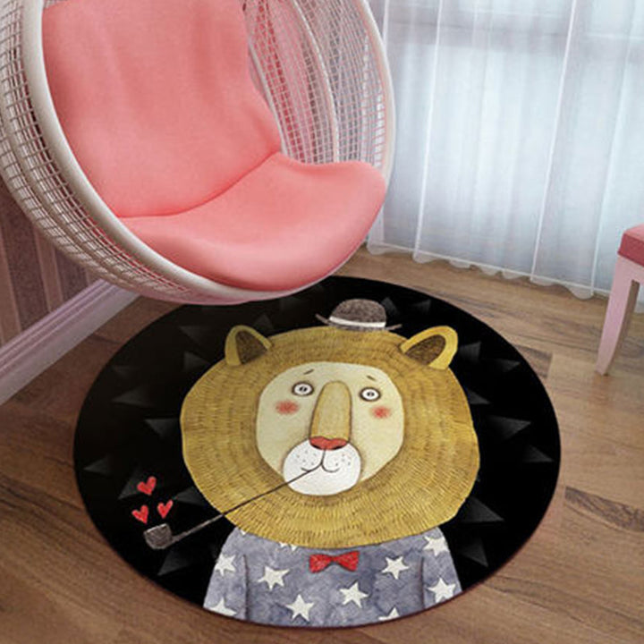 Lisslune | Black and Pink Children's Rug Animal Lion Rabbit Flamingo Pattern Carpet Polyester Stain-Resistant Rug