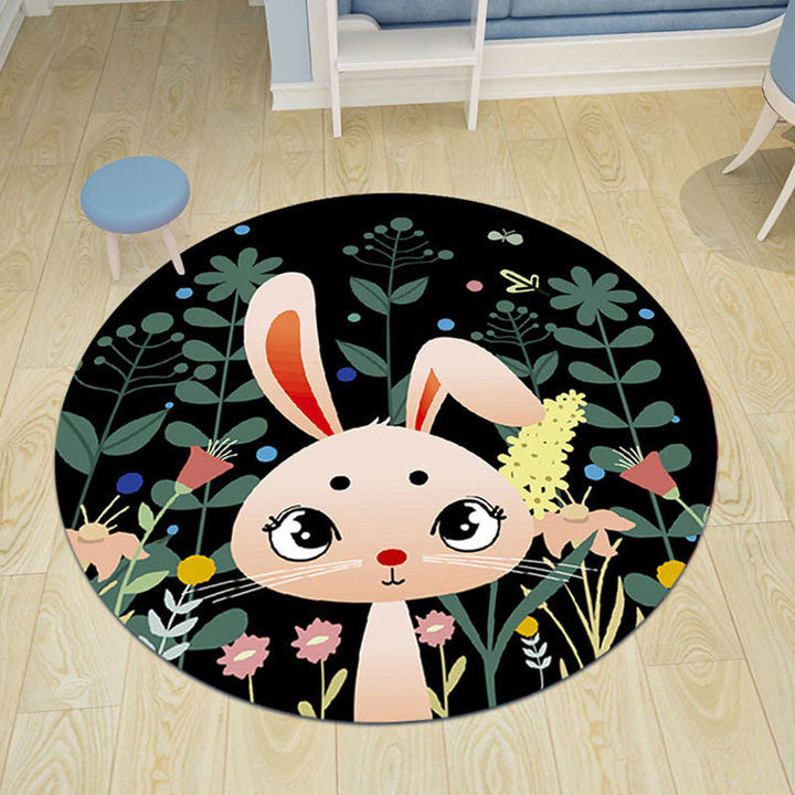 Lisslune | Black and Pink Children's Rug Animal Lion Rabbit Flamingo Pattern Carpet Polyester Stain-Resistant Rug