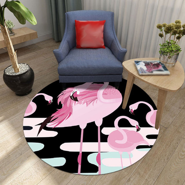 Lisslune | Black and Pink Children's Rug Animal Lion Rabbit Flamingo Pattern Carpet Polyester Stain-Resistant Rug
