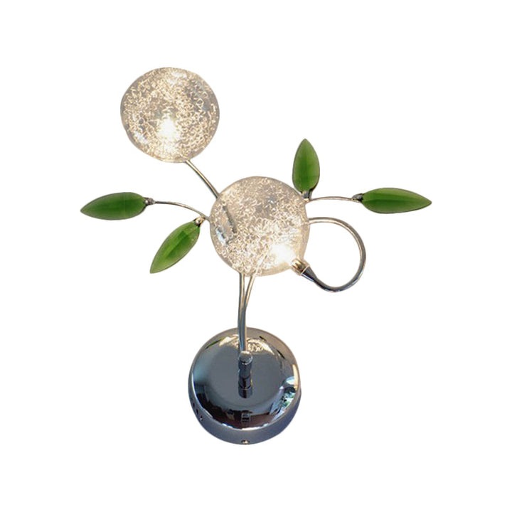 Lisslune | Simple Leaf Wall Mount Lamp Green Crystal 2 Light Nightstand Wall Lighting Ideas with Classic Glass Shade in Chrome