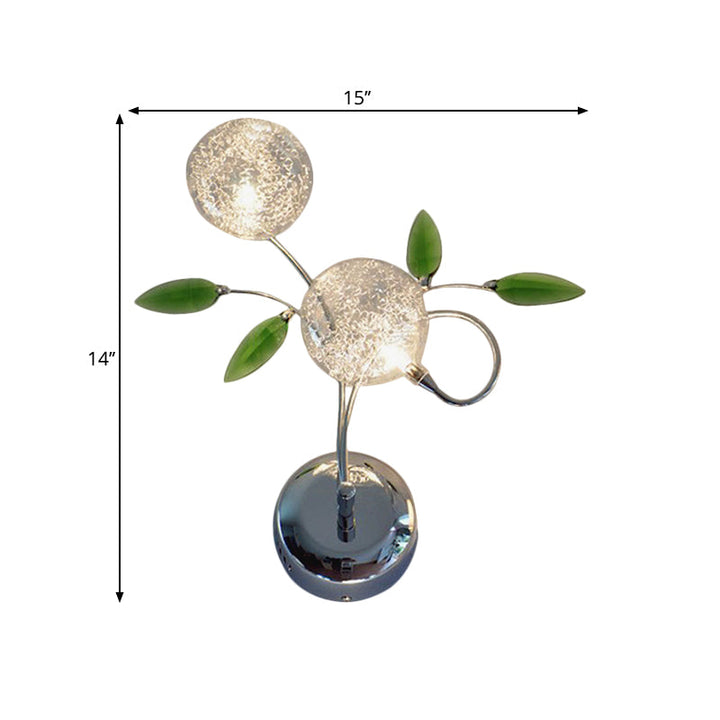 Lisslune | Simple Leaf Wall Mount Lamp Green Crystal 2 Light Nightstand Wall Lighting Ideas with Classic Glass Shade in Chrome