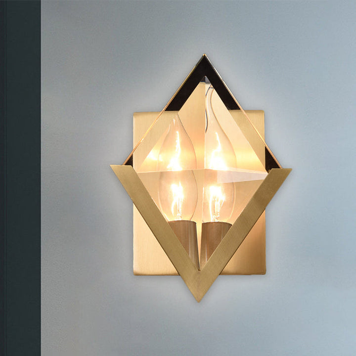 Lisslune | Rhombus Clear Crystal Panel Wall Lamp Minimalist 1 Lamp Brass Wall Mount Light Fixture