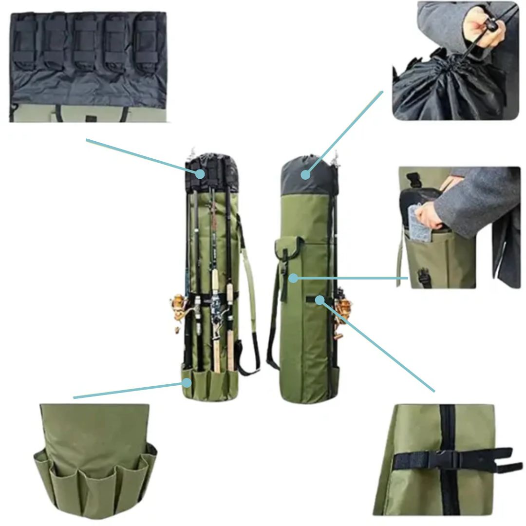 Lisslune | Fishing Rod Carry Bag – Foldable, Lightweight & Durable Storage with 5-Rod Capacity (Army Green)