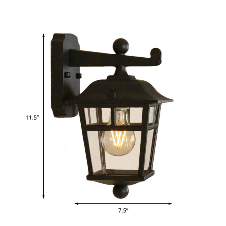 Lisslune | Lantern Clear Glass Wall Hanging Lamp Industrial Single Bulb Veranda Wall Light in Black