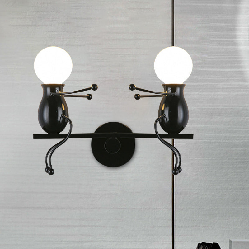 Lisslune | Black/White/Red Childish Wall-Mounted Lamp Kids 2 Heads Metal Wall Light with Swing Arm