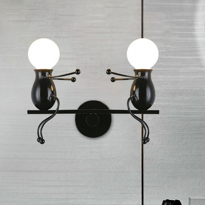 Lisslune | Black/White/Red Childish Wall-Mounted Lamp Kids 2 Heads Metal Wall Light with Swing Arm