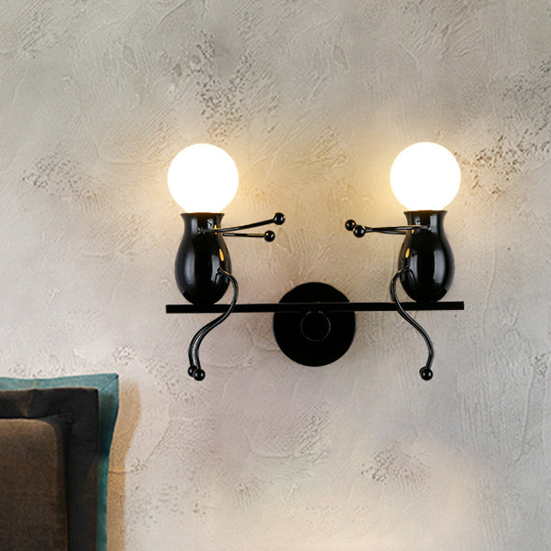 Lisslune | Black/White/Red Childish Wall-Mounted Lamp Kids 2 Heads Metal Wall Light with Swing Arm