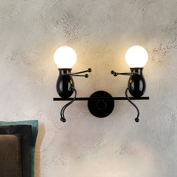 Lisslune | Black/White/Red Childish Wall-Mounted Lamp Kids 2 Heads Metal Wall Light with Swing Arm