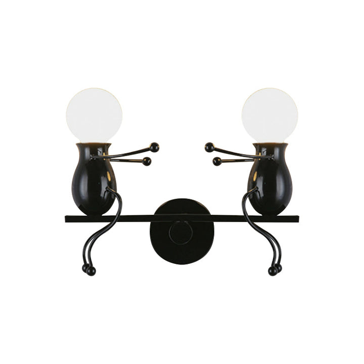 Lisslune | Black/White/Red Childish Wall-Mounted Lamp Kids 2 Heads Metal Wall Light with Swing Arm