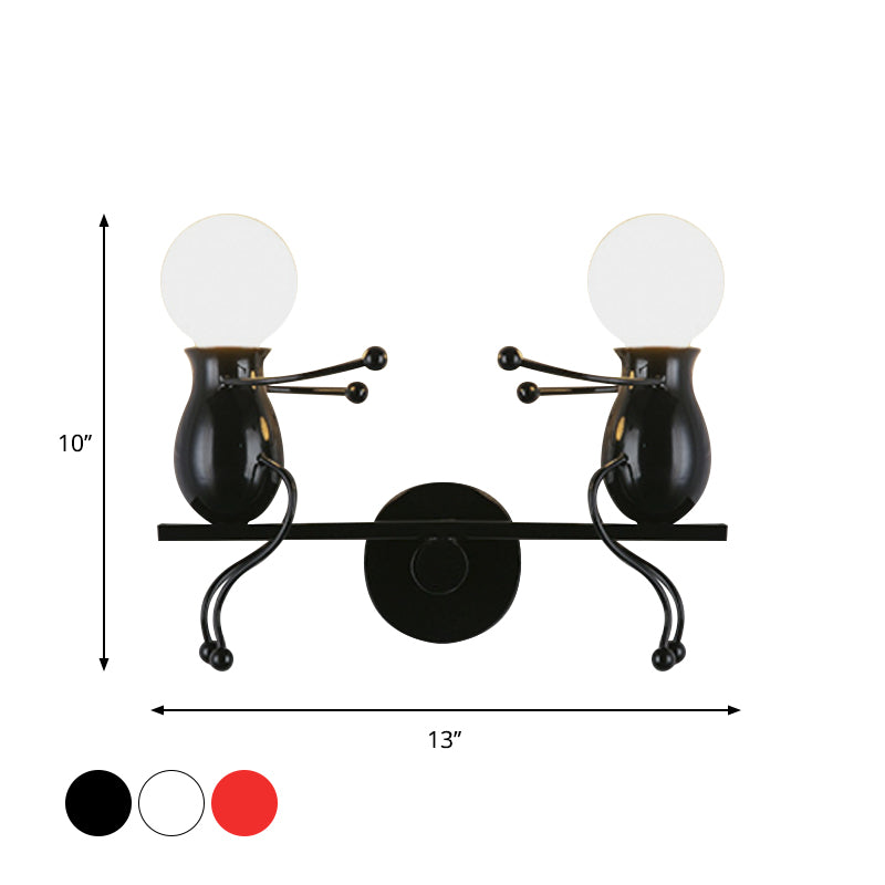 Lisslune | Black/White/Red Childish Wall-Mounted Lamp Kids 2 Heads Metal Wall Light with Swing Arm