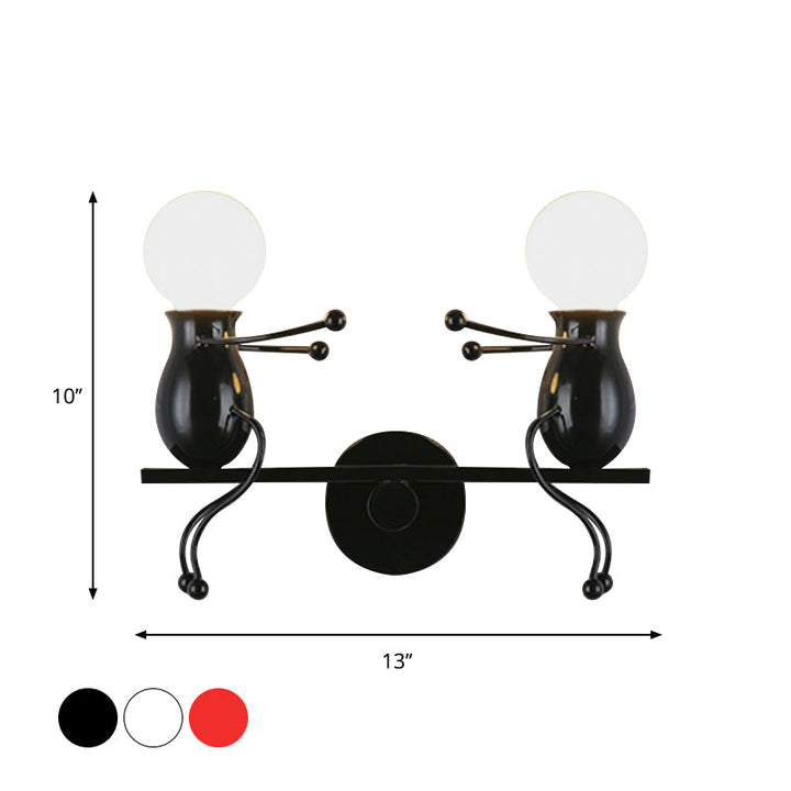 Lisslune | Black/White/Red Childish Wall-Mounted Lamp Kids 2 Heads Metal Wall Light with Swing Arm