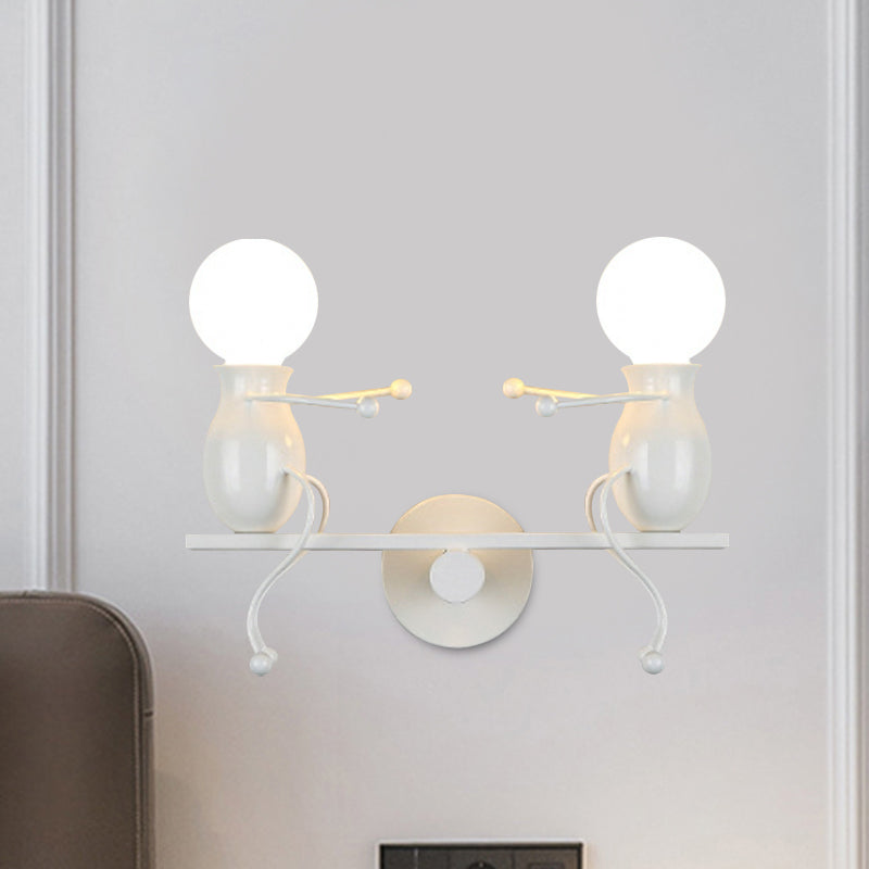 Lisslune | Black/White/Red Childish Wall-Mounted Lamp Kids 2 Heads Metal Wall Light with Swing Arm