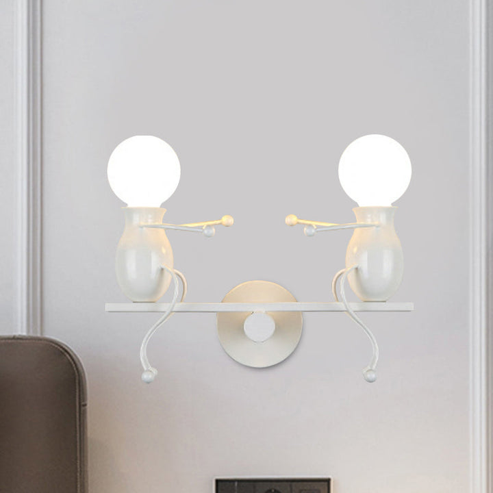 Lisslune | Black/White/Red Childish Wall-Mounted Lamp Kids 2 Heads Metal Wall Light with Swing Arm