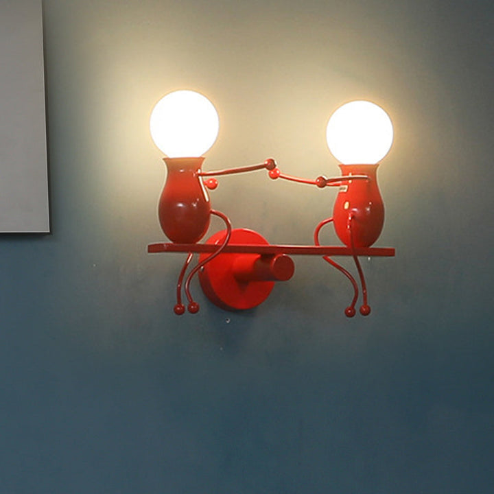 Lisslune | Black/White/Red Childish Wall-Mounted Lamp Kids 2 Heads Metal Wall Light with Swing Arm