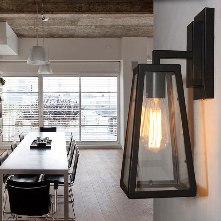 Lisslune | 1 Bulb Trapezoidal Cage Wall Lamp Industrial Stylish Matt Black Metal Wall Mount Light for Living Room