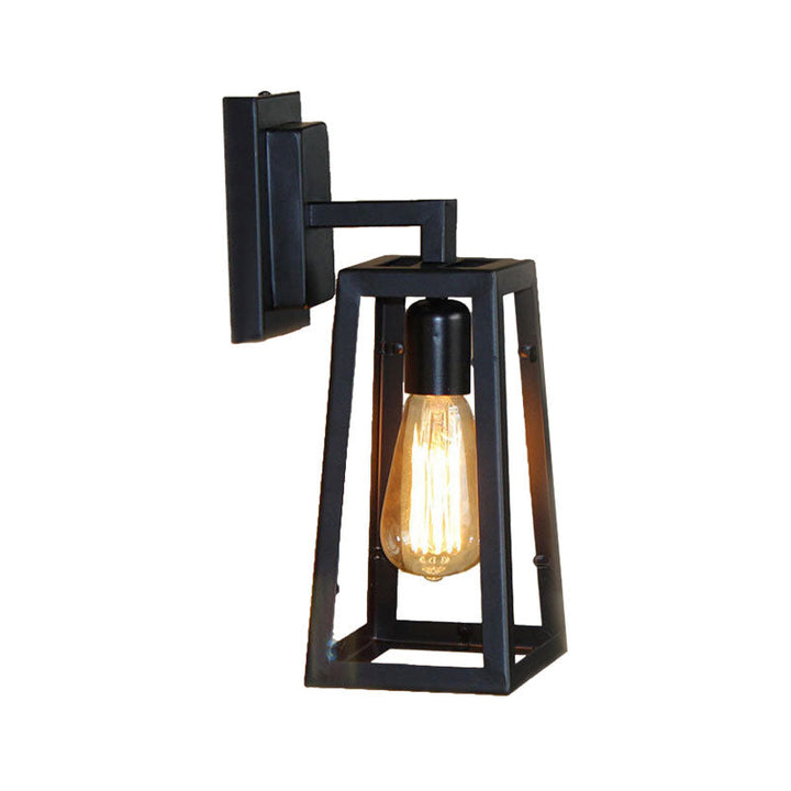 Lisslune | 1 Bulb Trapezoidal Cage Wall Lamp Industrial Stylish Matt Black Metal Wall Mount Light for Living Room