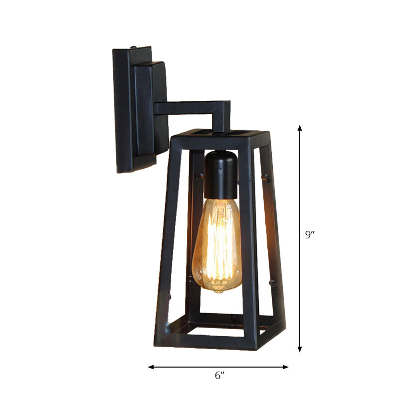 Lisslune | 1 Bulb Trapezoidal Cage Wall Lamp Industrial Stylish Matt Black Metal Wall Mount Light for Living Room
