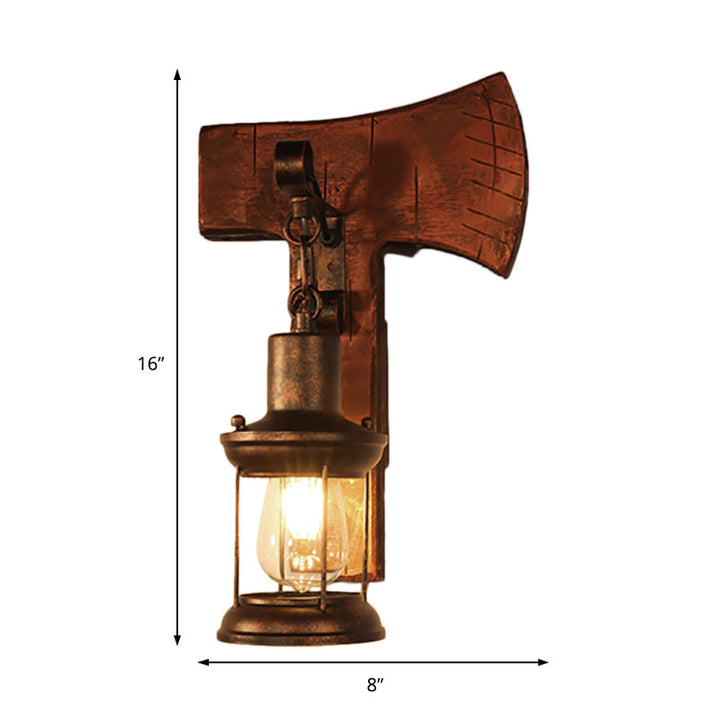 Lisslune | Rust One-Light Wall Light Coastal Clear Glass Lantern Lighting Fixture with Wood Back Plate