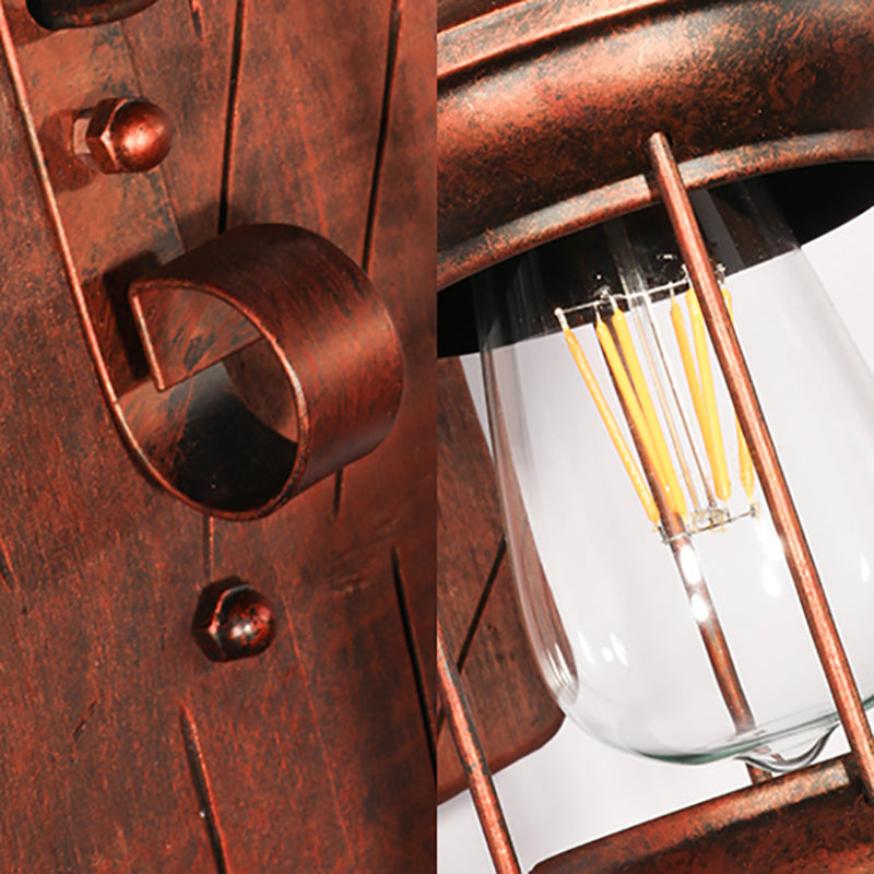 Lisslune | Rust One-Light Wall Light Coastal Clear Glass Lantern Lighting Fixture with Wood Back Plate