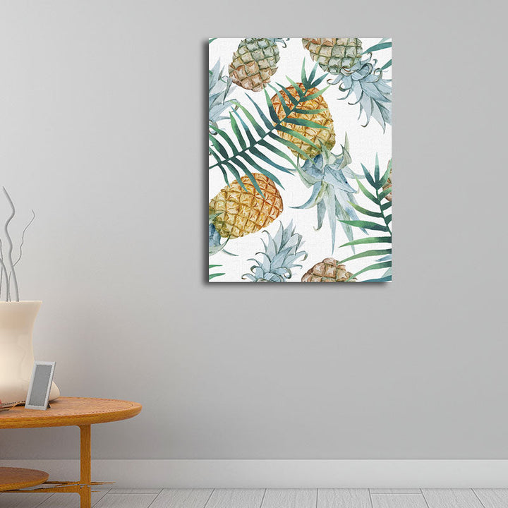 Lisslune | Yellow Pineapple Print Wall Decor Textured Tropical Dining Room Canvas Wall Art