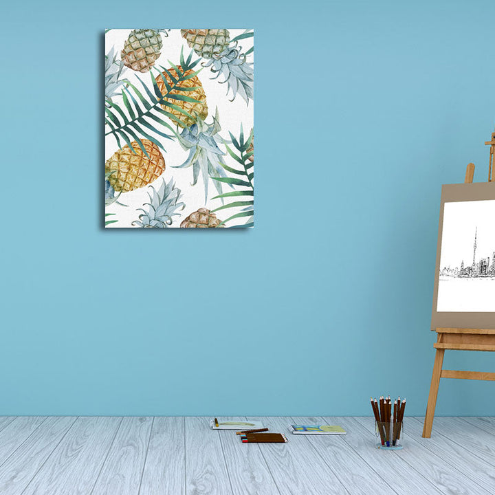 Lisslune | Yellow Pineapple Print Wall Decor Textured Tropical Dining Room Canvas Wall Art