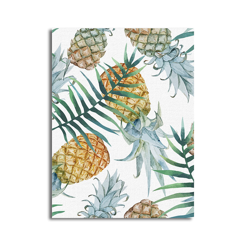 Lisslune | Yellow Pineapple Print Wall Decor Textured Tropical Dining Room Canvas Wall Art