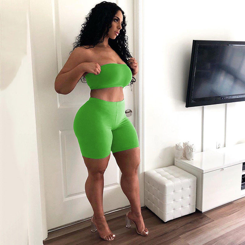 Women's Crop Top and Shorts Set with Elastic Waistband and Figure-Shaping Cut Lisslune