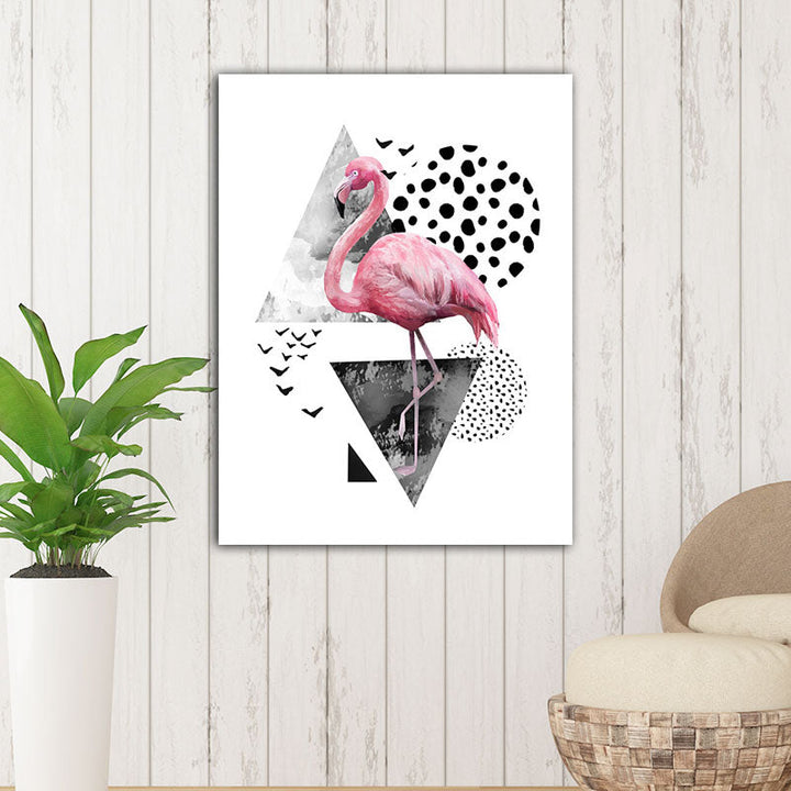 Lisslune | Tropics for 80s Wrapped Canvas Flamingo and Geometry Pink Wall Art Prints, multiple sizes