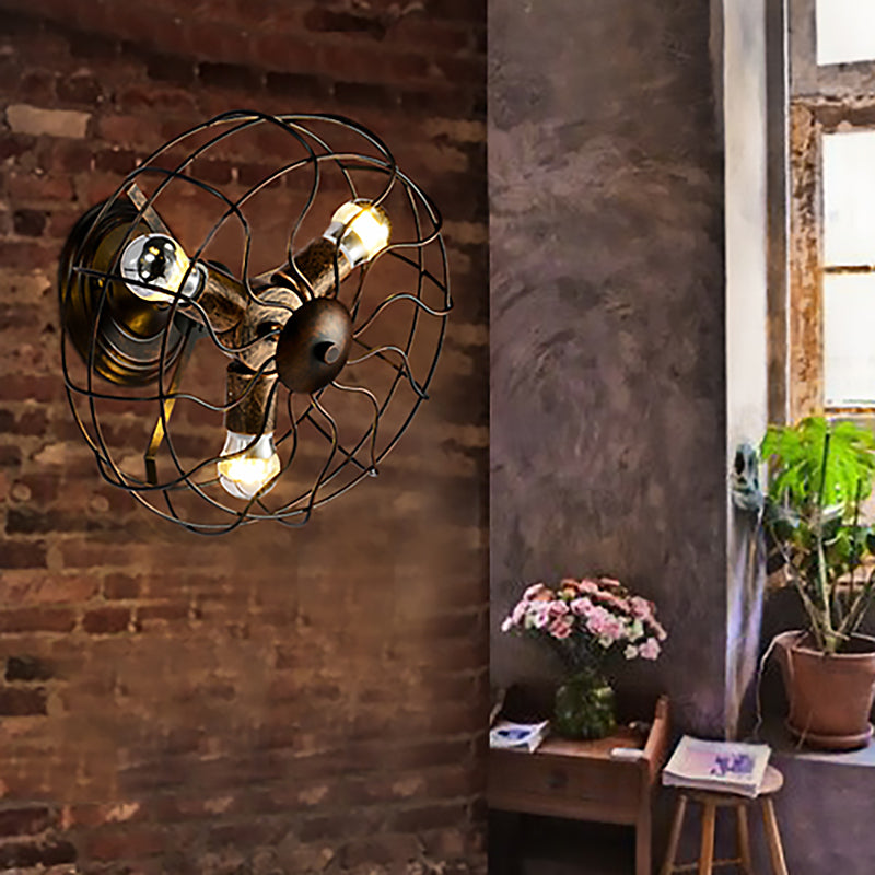 Lisslune | Weathered Copper Wall Lamp with Cage Shade Antique Style Wrought Iron 3 Lights Indoor Wall Lighting