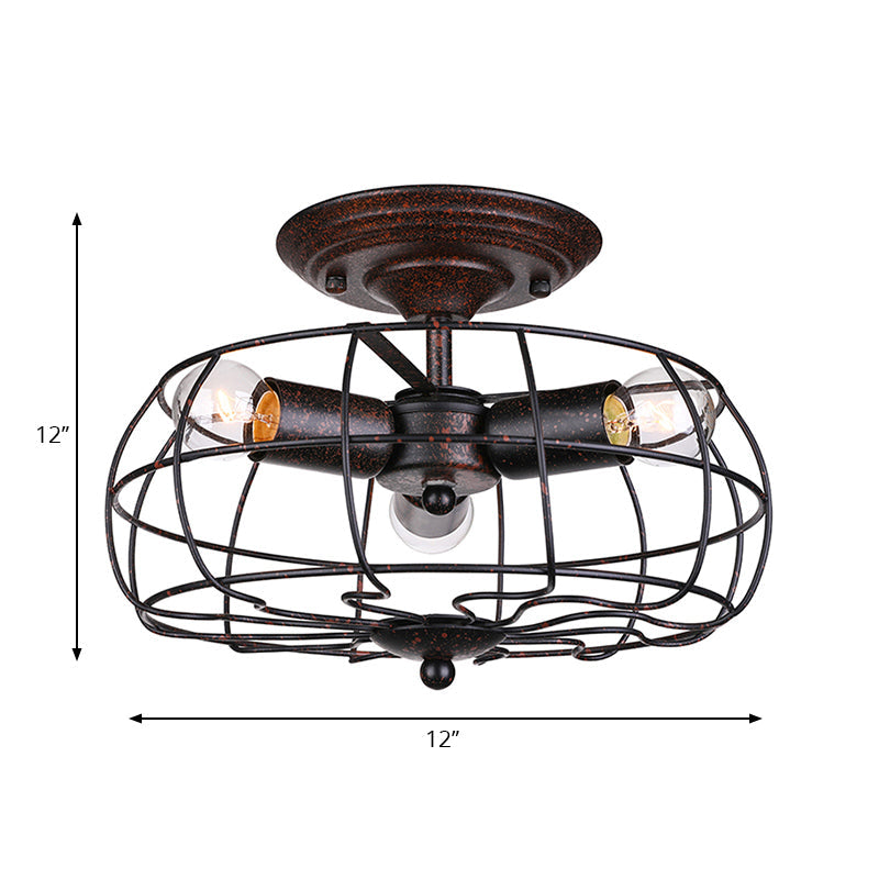Lisslune | Weathered Copper Wall Lamp with Cage Shade Antique Style Wrought Iron 3 Lights Indoor Wall Lighting