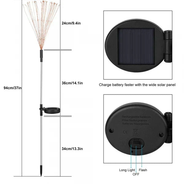 Lisslune | 4 Piece Solar Firework Garden Lights - Weatherproof LED Decorative Lighting, Solar Energy for Garden and Patio