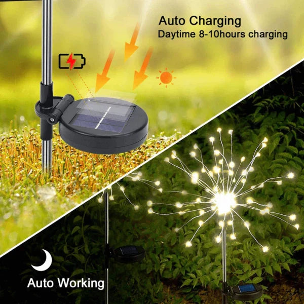 Lisslune | 4 Piece Solar Firework Garden Lights - Weatherproof LED Decorative Lighting, Solar Energy for Garden and Patio