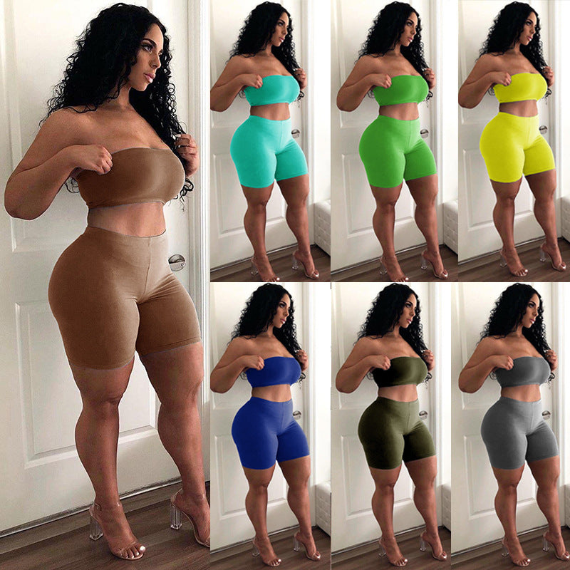 Women's Crop Top and Shorts Set with Elastic Waistband and Figure-Shaping Cut Lisslune