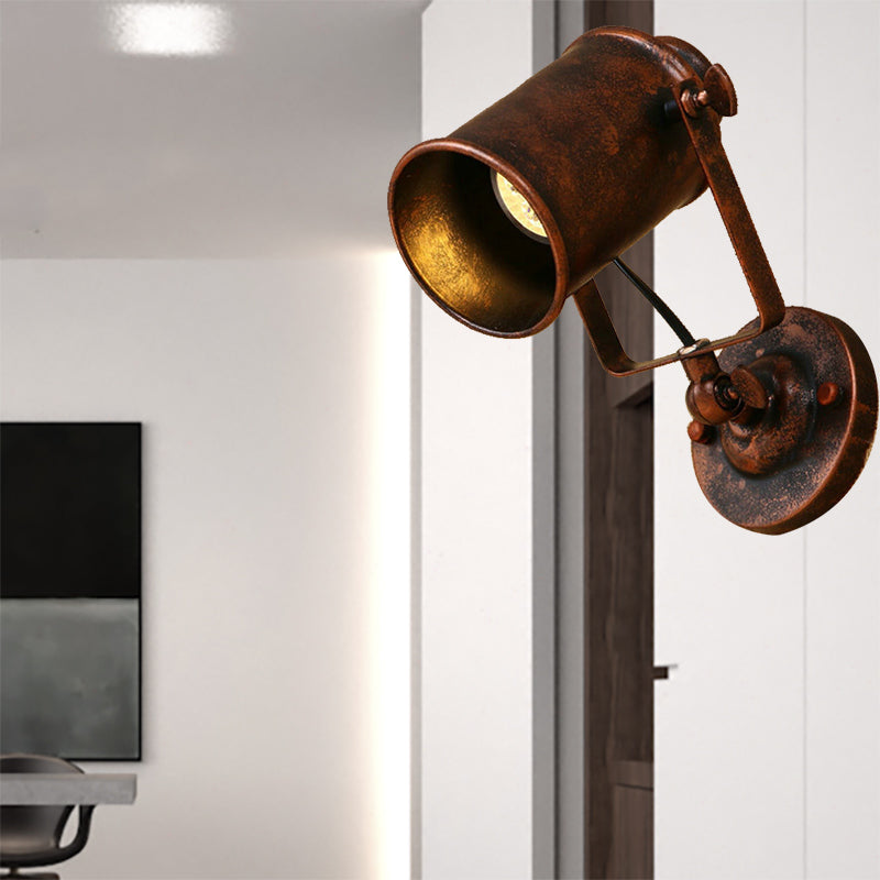 Lisslune | Cylinder Metallic Wall Light Antique Style 1 Light Living Room Wall Mounted Light in Black/Rust