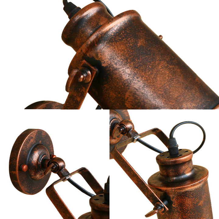Lisslune | Cylinder Metallic Wall Light Antique Style 1 Light Living Room Wall Mounted Light in Black/Rust