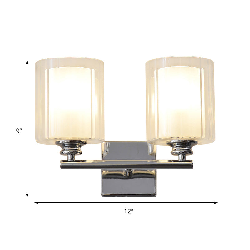 Lisslune | 2-piece Bulb Wall Lamp with Cylindrical Glass Shade Modern Living Room Wall Lighting Fixture in White