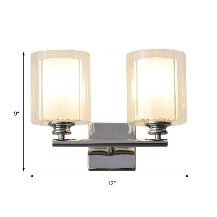 Lisslune | 2-piece Bulb Wall Lamp with Cylindrical Glass Shade Modern Living Room Wall Lighting Fixture in White
