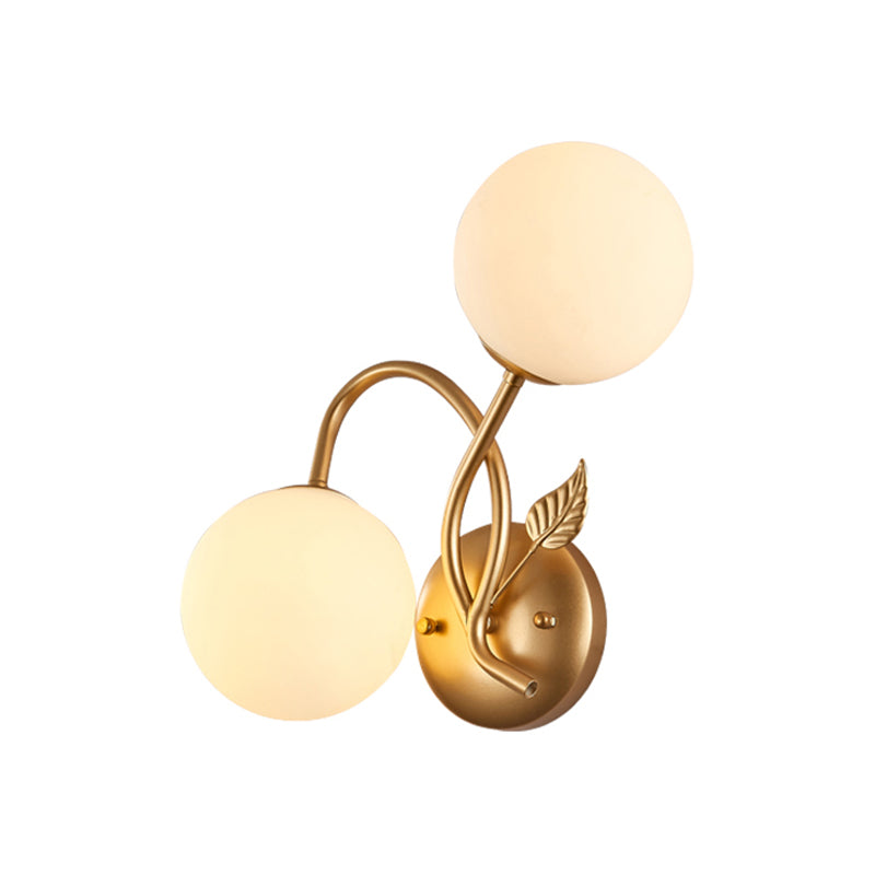 Lisslune | Double Globe Opal Glass Wall Light Modern 2-Bulb Coffeehouse Wall Light in Black/Gold