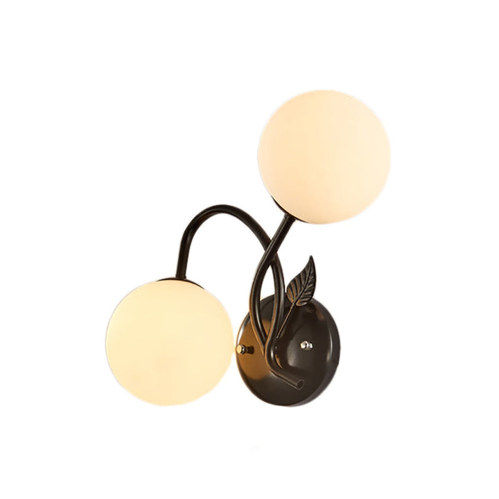 Lisslune | Double Globe Opal Glass Wall Light Modern 2-Bulb Coffeehouse Wall Light in Black/Gold