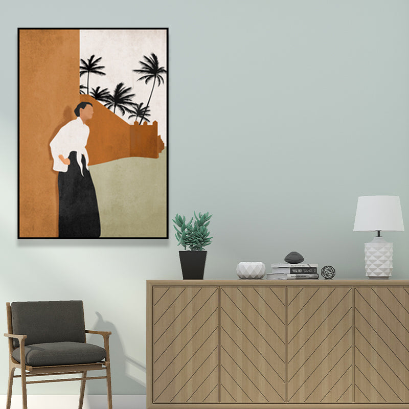 Lisslune | Canvas Textured Wall Art Decor Tropical Man Again the Wall and Coconut Tree Painting
