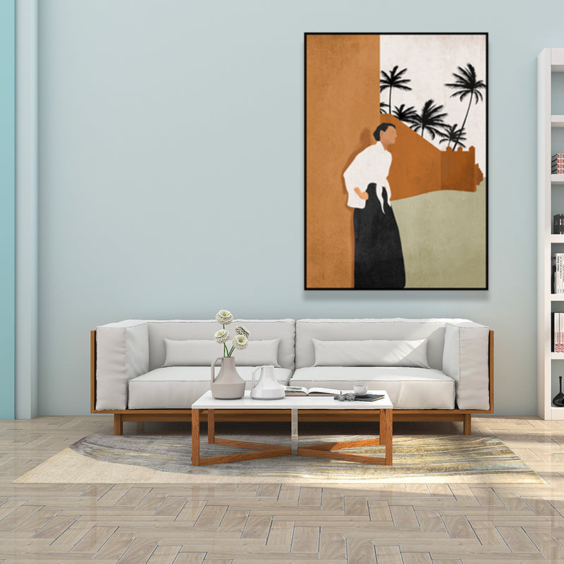 Lisslune | Canvas Textured Wall Art Decor Tropical Man Again the Wall and Coconut Tree Painting