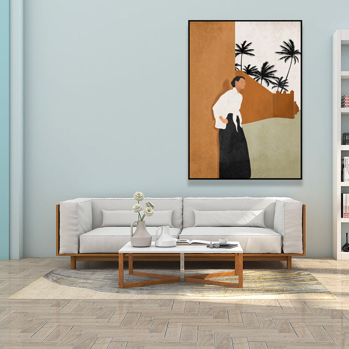 Lisslune | Canvas Textured Wall Art Decor Tropical Man Again the Wall and Coconut Tree Painting