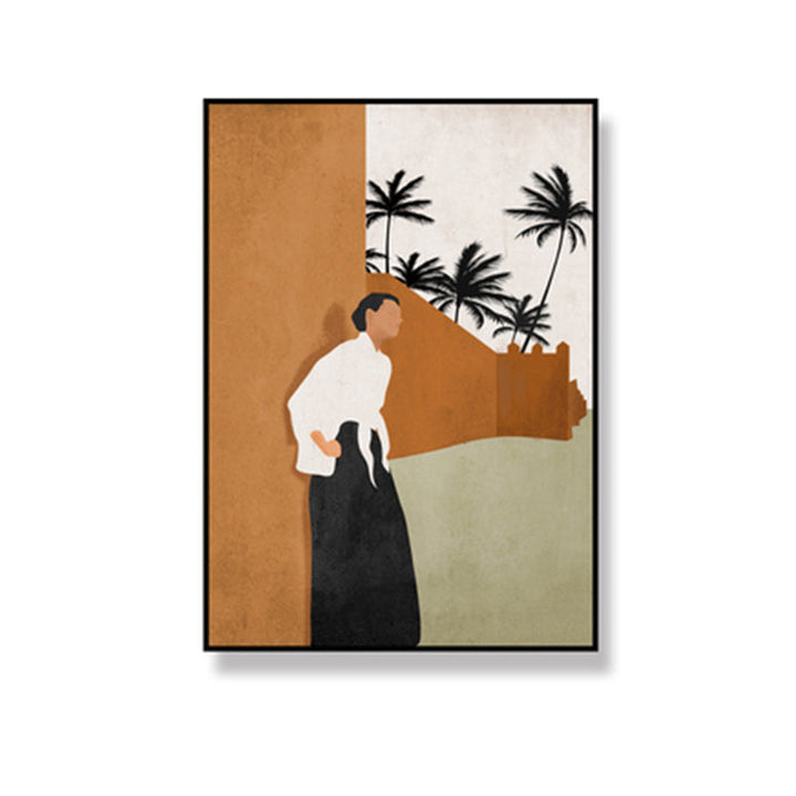 Lisslune | Canvas Textured Wall Art Decor Tropical Man Again the Wall and Coconut Tree Painting